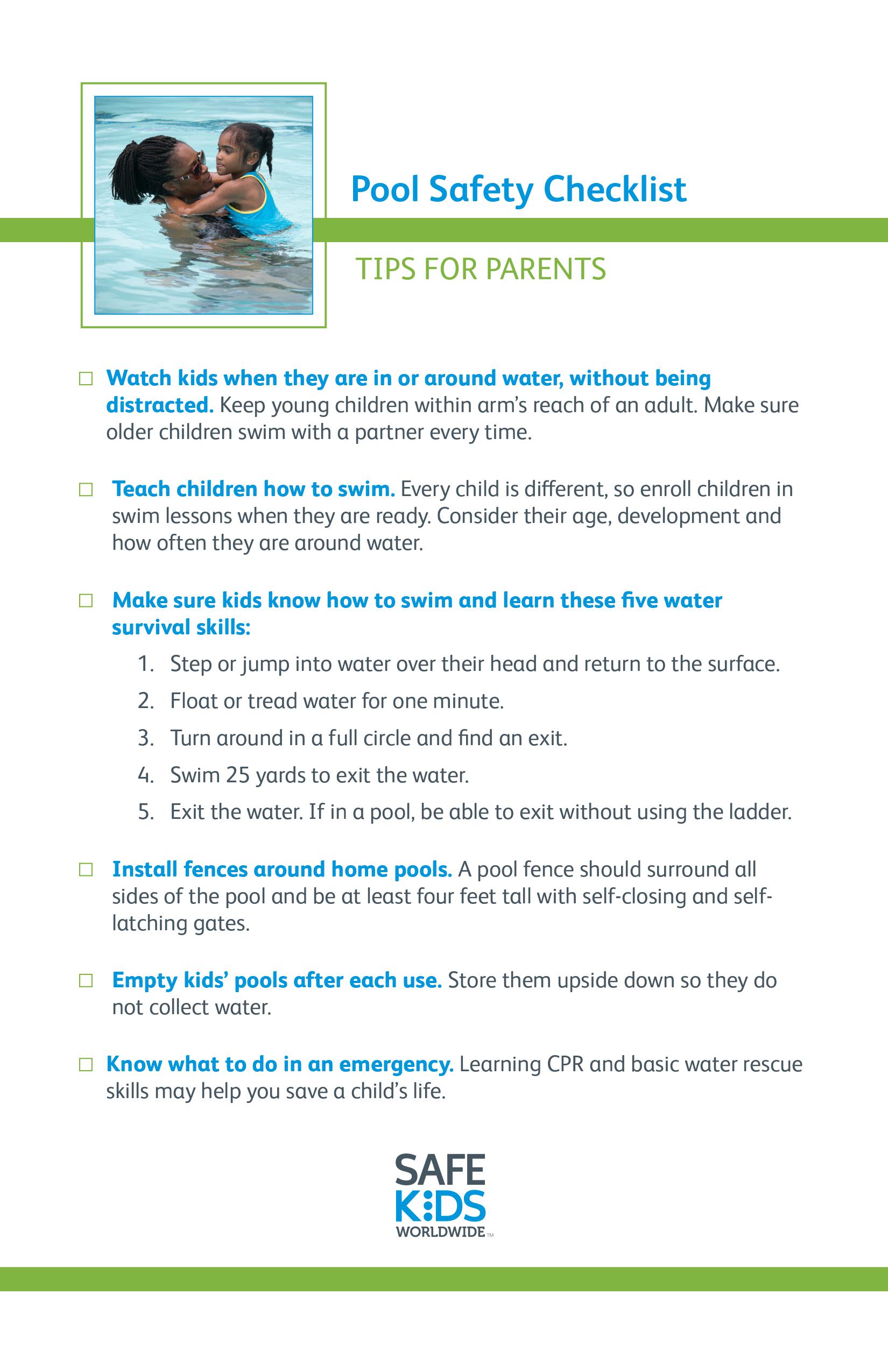 Pool Safety Checklist | Safe Kids Worldwide